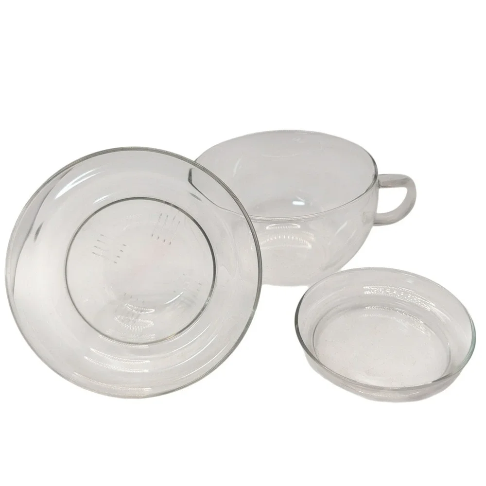 Jenaer Glas Tea For One Clear Borosilicate Bauhaus Three Piece Set Germany